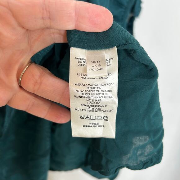 Anthropologie green deep V mini dress long sleeves size 14 - Picture 6 of 10